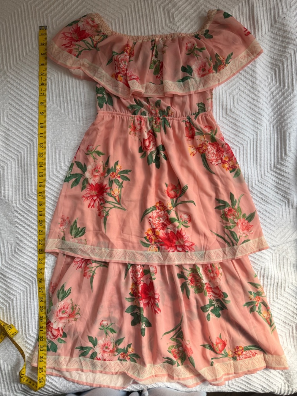 Lulu's Peach Floral Off-Shoulder Ruffle Dress